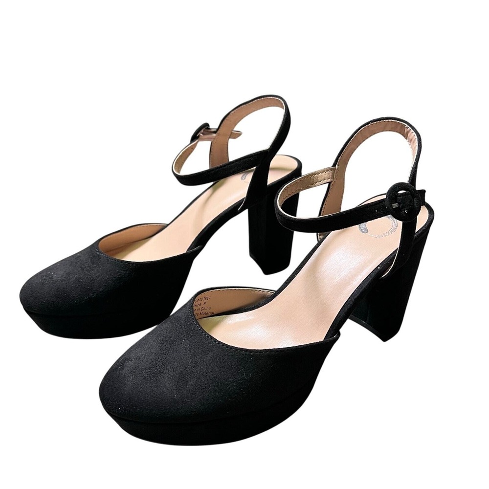Journee Collection Womens Black Roslynn High Block Heel Sandals US 8 Pumps
